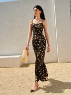 Şık Fırfırlı Etekli Çiçek Desenli Elbise