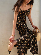 Şık Fırfırlı Etekli Çiçek Desenli Elbise