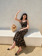 Şık Fırfırlı Etekli Çiçek Desenli Elbise