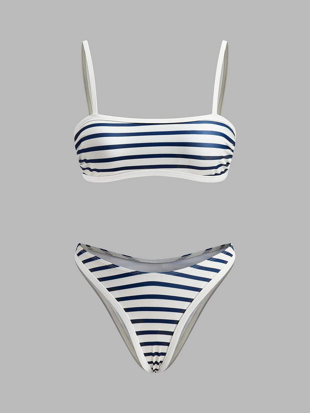 Şık Plaj Görünümü İçin Şık Deniz Çizgili Yüksek Kesim Bikini