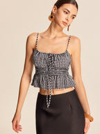 Şık Smocked Peplum Gingham Askılı Bluz ile Zahmetsiz Tarz