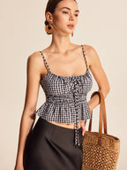 Şık Smocked Peplum Gingham Askılı Bluz ile Zahmetsiz Tarz