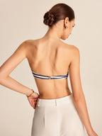 Şık Çizgili Bandeau Bikini Takımı Çiçek Aksamları ile