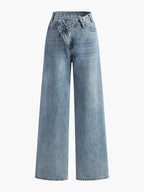 Şık Asimetrik Bel Wide-Leg Jeanler ile Modaya Uygun Bir Görünüm