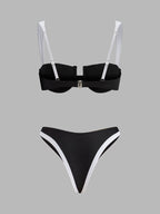 Şık Kontrast Süslemeli Kesik Bikini Takımı