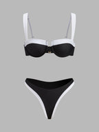 Şık Kontrast Süslemeli Kesik Bikini Takımı
