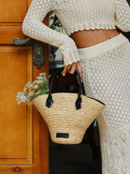 Şık Saman Tote Çanta, Şık Deri Kollar ile