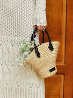 Şık Saman Tote Çanta, Şık Deri Kollar ile