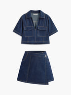 Şık Denim Kısa Takım Trendy Cep Detayı ile