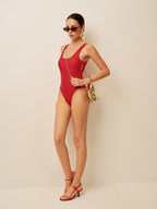 Şık Tek Parça Mayo Şık Yan Düğme Kesimiyle