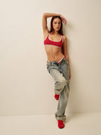 Şık Kontrast Dikişli V Yaka Bikini Takımı