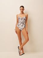 Şık Soyut Baskılı Askılı Tek Parça Mayo