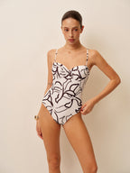 Şık Soyut Baskılı Askılı Tek Parça Mayo