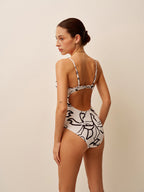 Şık Soyut Baskılı Askılı Tek Parça Mayo