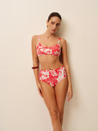 Canlı Tropikal Desenli Bikini Takımı Şık Metal Kapatma ile