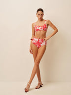 Canlı Tropikal Desenli Bikini Takımı Şık Metal Kapatma ile