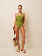 Şık Tek Omuzlu Büzgülü Dönüşlü Mayo