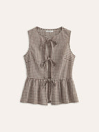 Şık Gingham Düğmeli Peplum Bluz
