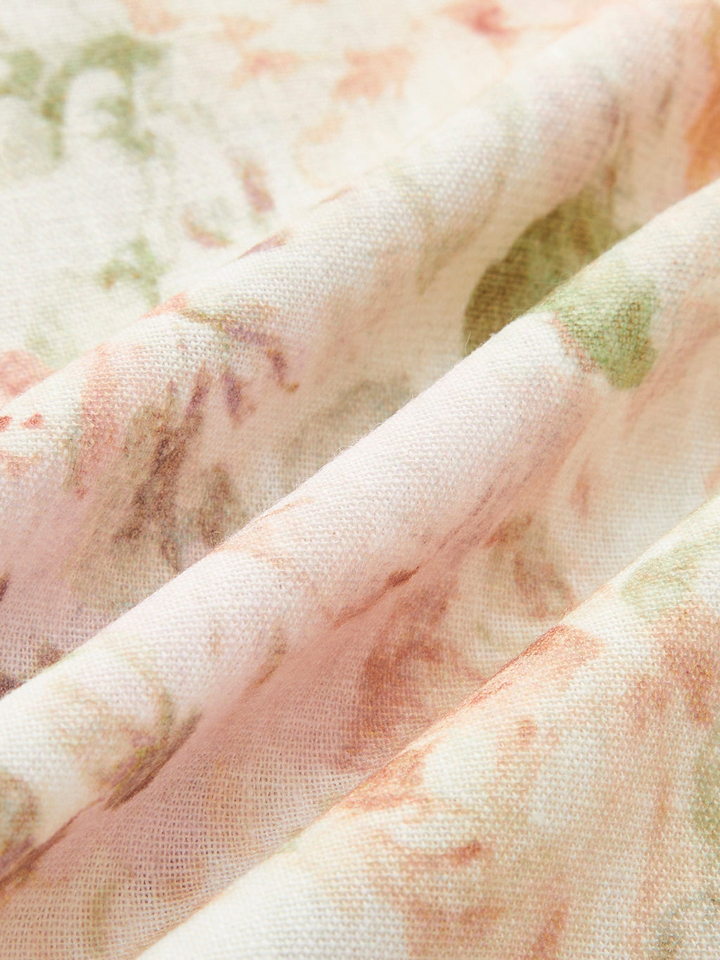 Çiçek Desenli Pamuk ve Keten Kemerli Volan Kol Elbise