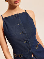 Şık Denim Şort Takımı, Trendy Düğme Detayları ve Şık Tokalı Aksanlar ile