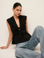 Şık Bağcıklı Peplum Bluz