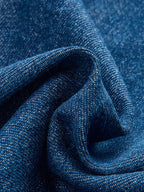 Şık Denim V Yaka Kısa Pantolon Takımı, Metal Düğmeli Bağlama Detayı ile