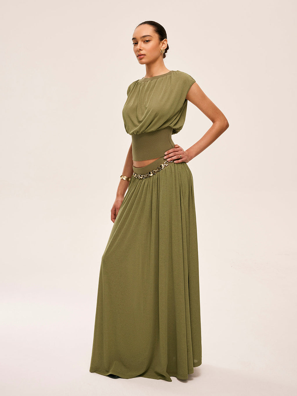 Şık K gathered Bel Bluz ile Akan Etek Takımı