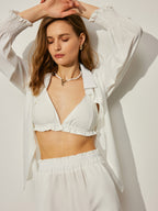 Şık Üç Parça Bikini Seti, Şık Bluz ve Trendy Şort ile