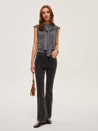 Şık 2'si 1 Arada Çizgili Düğmeli Kemerli Kolsuz Süveter