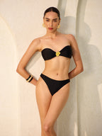 Tüm Takım Bikini Bandeau ve Kabuk Vurgulu Yaz Görünümü İçin Trendy Stil