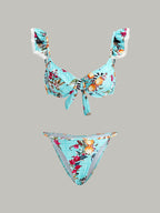 Çarpıcı Çiçek Desenli Bikini Takımı ve Şık Kapama Etek