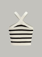 Çizgili askılı crop top