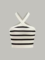 Çizgili askılı crop top