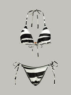 Renkli Üçgen Desenli Çizgili Bikini Takımı