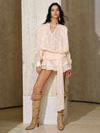 Yarı Şeffaf Katmanlı Drapeli Bağcıklı Mini Elbise