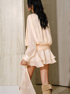 Yarı Şeffaf Katmanlı Drapeli Bağcıklı Mini Elbise