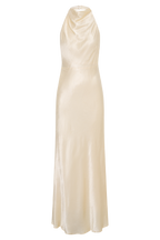ROF Esther Yanardöner Saten Cowl Maxi Elbise - Limon Şerbeti