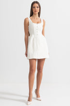 Fitted Bodice ile Dokulu Kolsuz Mini Elbise