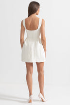 Fitted Bodice ile Dokulu Kolsuz Mini Elbise