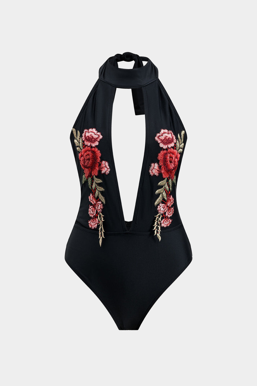 Nakış Detaylı Büzgülü Bağlamalı Sırt Dekolteli Bodysuit