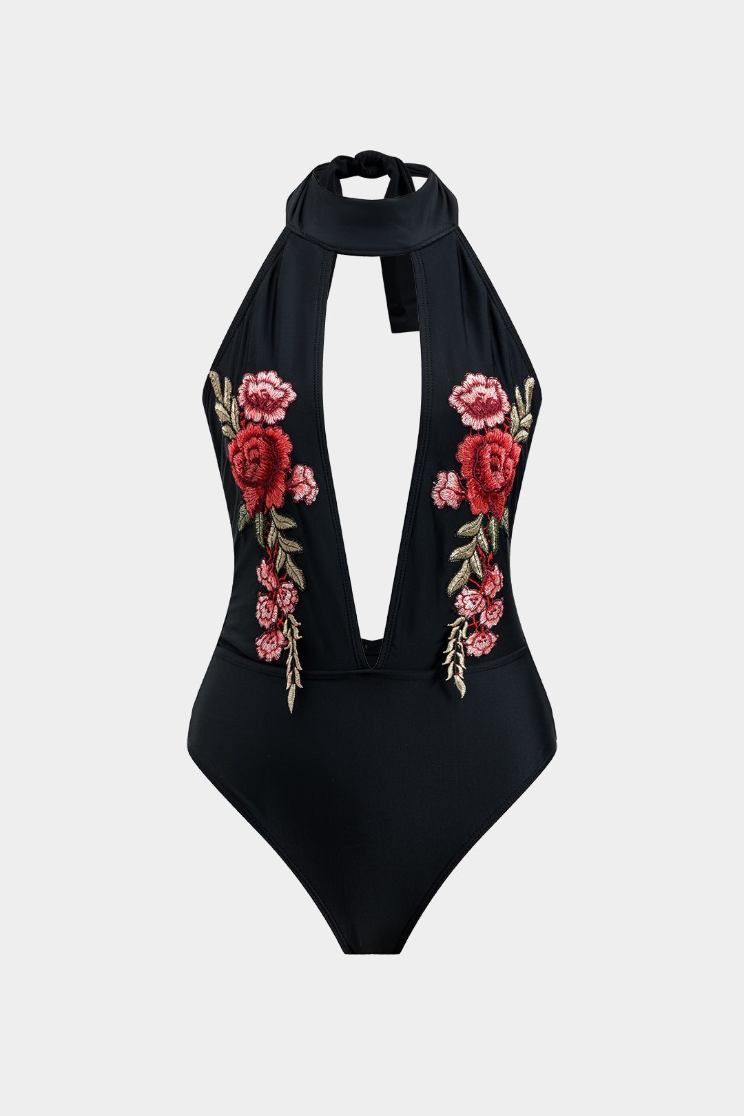 Nakış Detaylı Büzgülü Bağlamalı Sırt Dekolteli Bodysuit