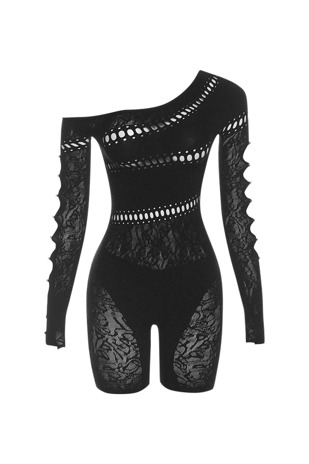 Tek Omuzlu Dantelli Tulum