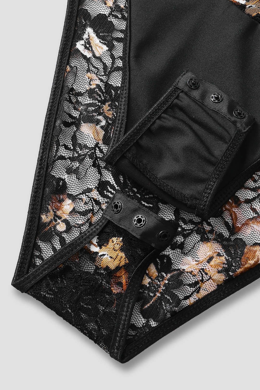 Şeffaf Dantel Korseli Uzun Kollu Bodysuit