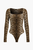 Shapewear leopar Desenli Uzun Kollu Bodysuit