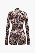 Leopar Desenli Uzun Kollu Bodycon Tulum