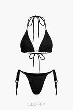 Dokulu Boyundan Bağlamalı Bikini Ve Açık Örgü Örtü Takımı