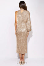 Judith Sequins Halter Yaka Asimetri Midi Elbise