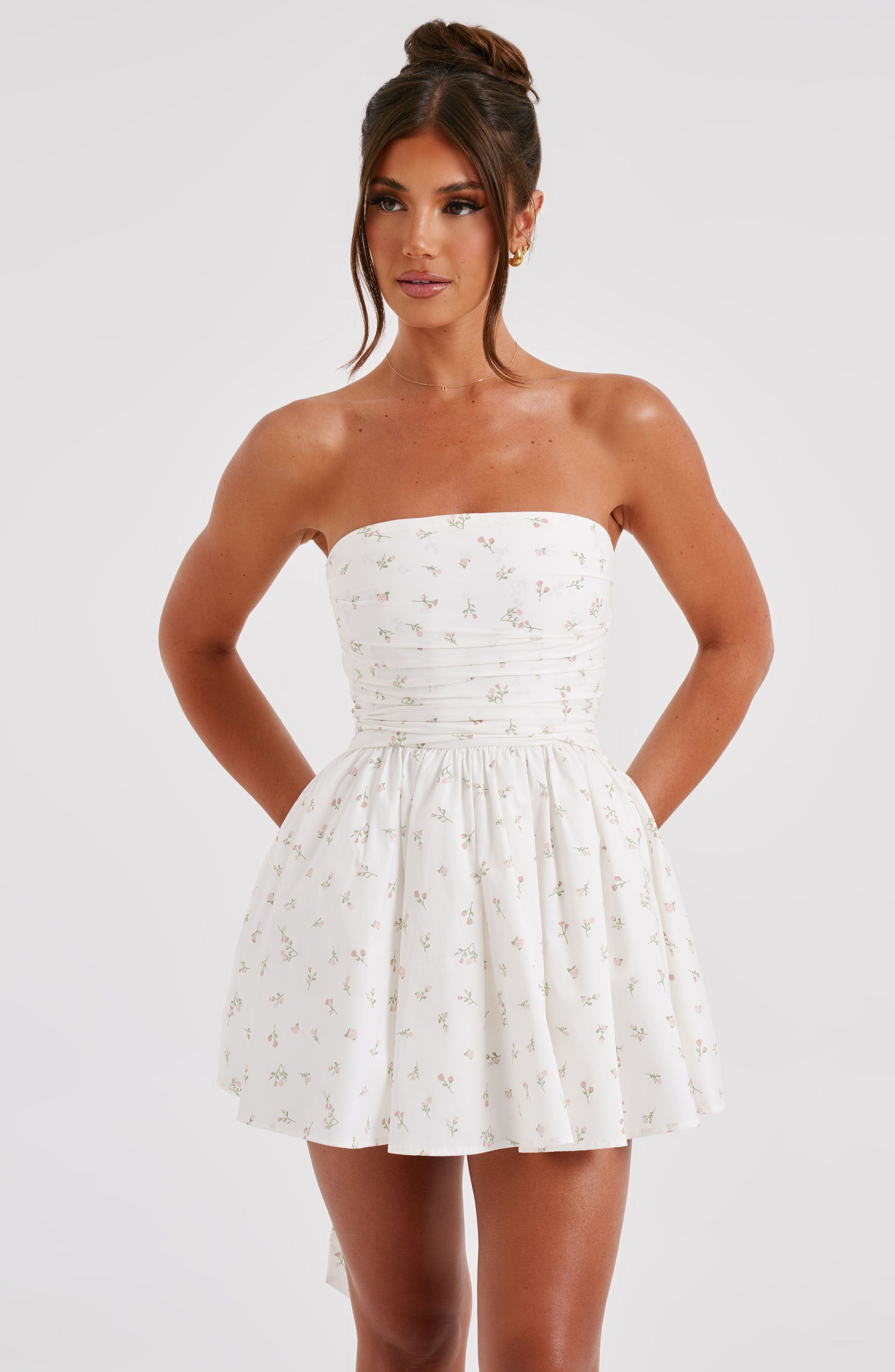 Katrina Mini Elbise - Allık Çiçek Desenli