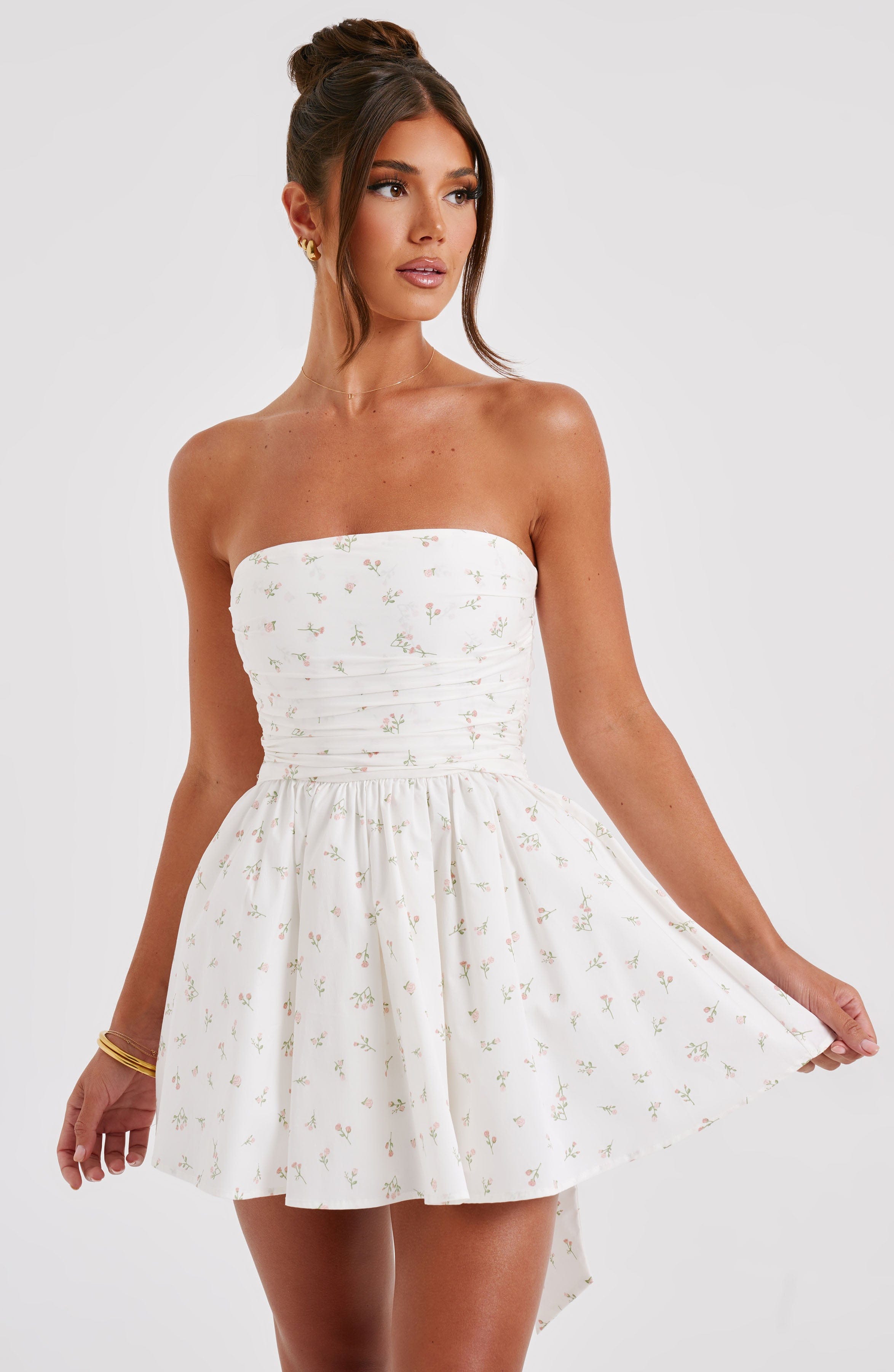 Katrina Mini Elbise - Allık Çiçek Desenli