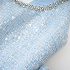 "Manon Charm" Açık Mavi Işıltılı Tweed Mini Elbise